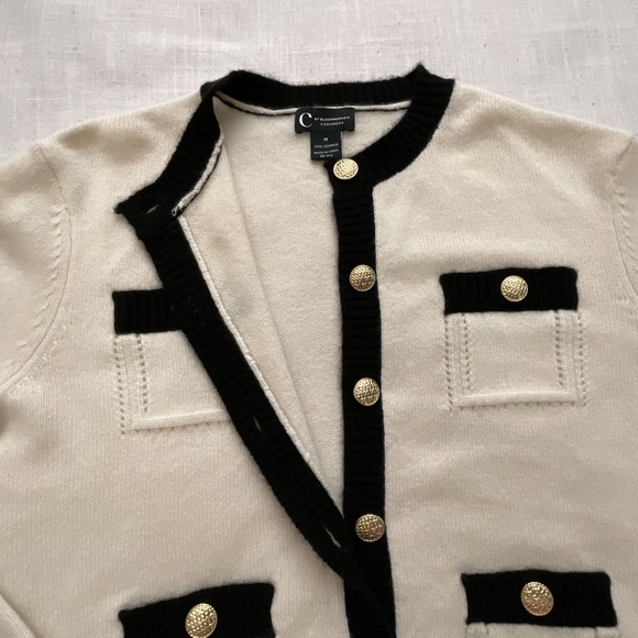 C By Bloomingdale’s Contrast Trim Cashmere Cardigan Size M NWOT - Picture 10 of 16